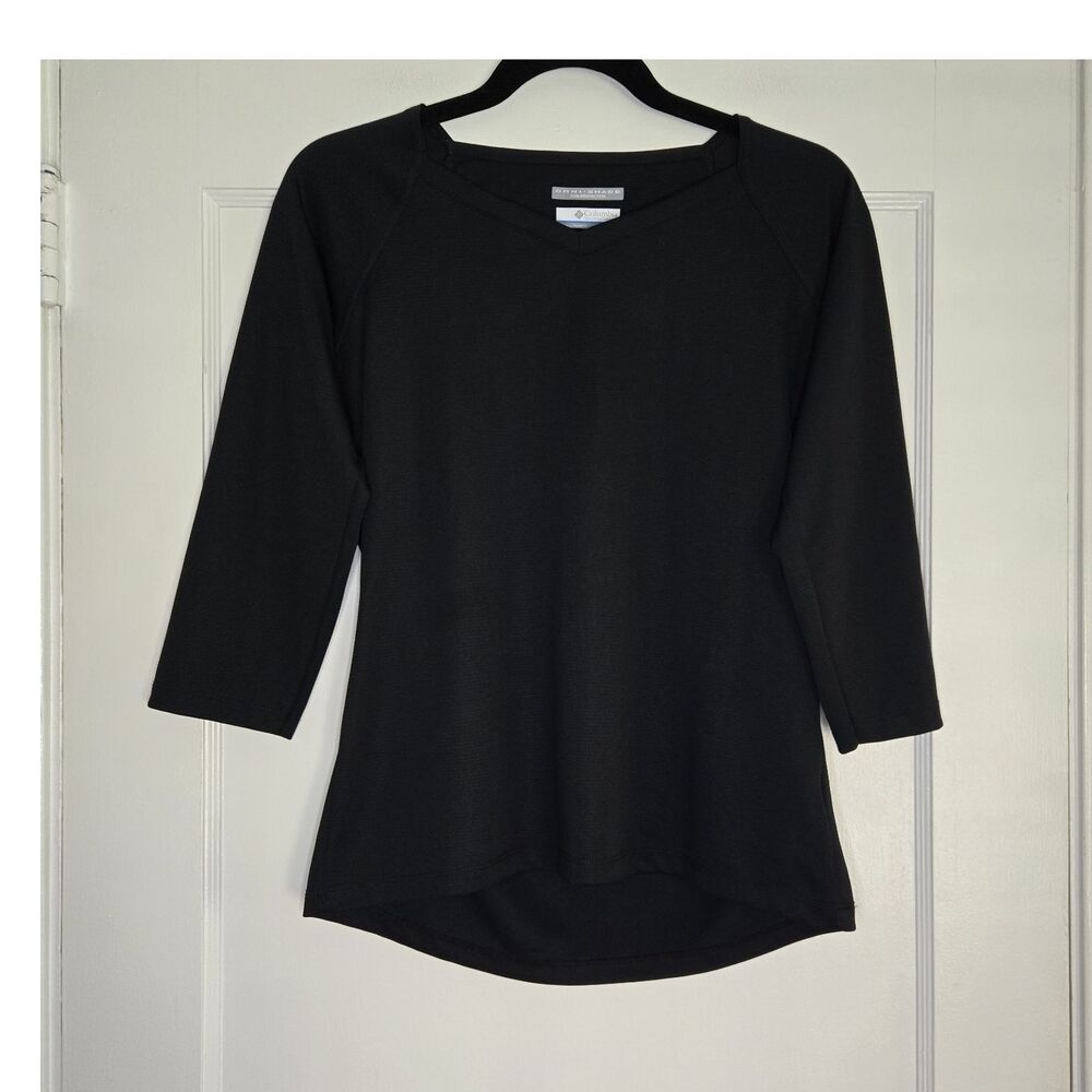 Columbia Omni Shade Sun Protection Top Womens S Black V Neck Athletic